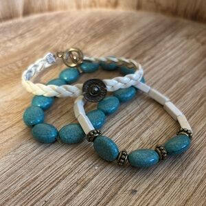 Turquoise and Cream Beaded Bracelet Set